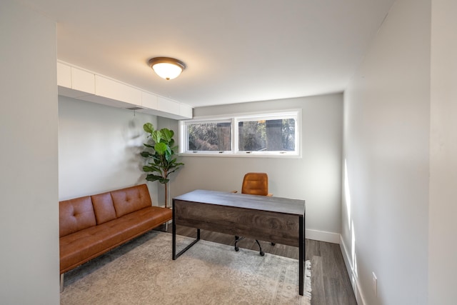 office featuring baseboards and wood finished floors