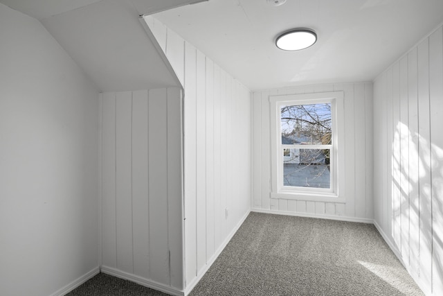 additional living space featuring baseboards, vaulted ceiling, and carpet flooring