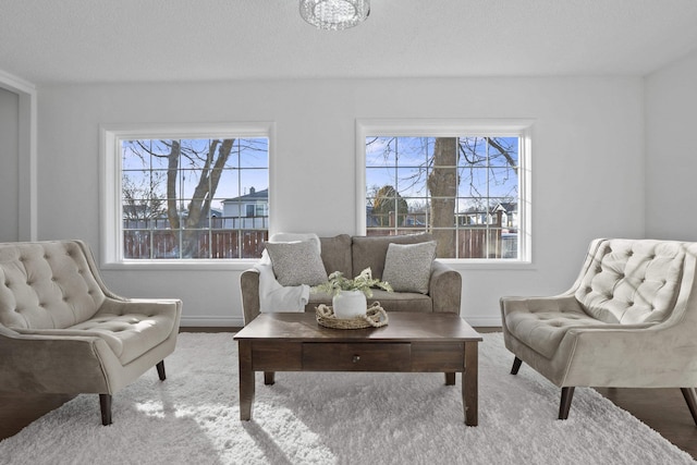 sitting room featuring baseboards, a wealth of natural light, and wood finished floors