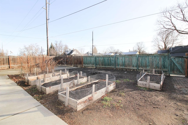 view of yard featuring a fenced backyard and a garden