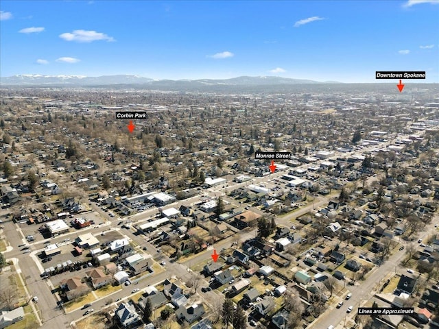 birds eye view of property featuring a mountain view