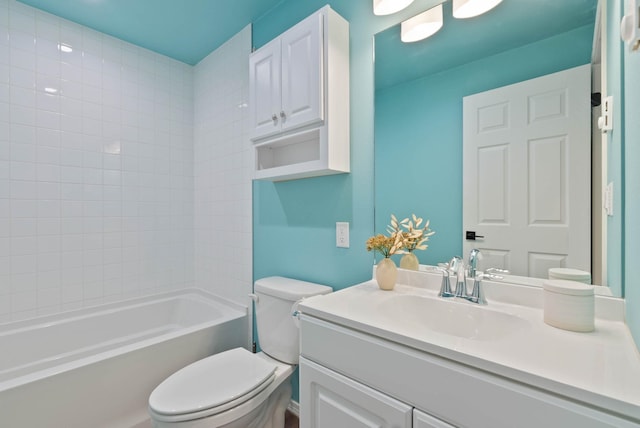 full bath featuring vanity, bathing tub / shower combination, and toilet