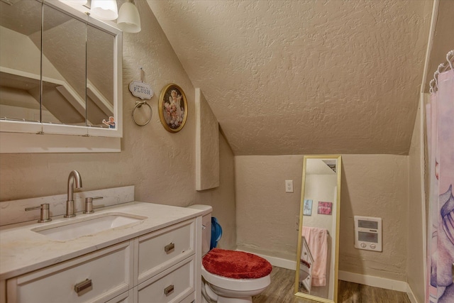 bathroom featuring wood finished floors, a textured ceiling, and a textured wall