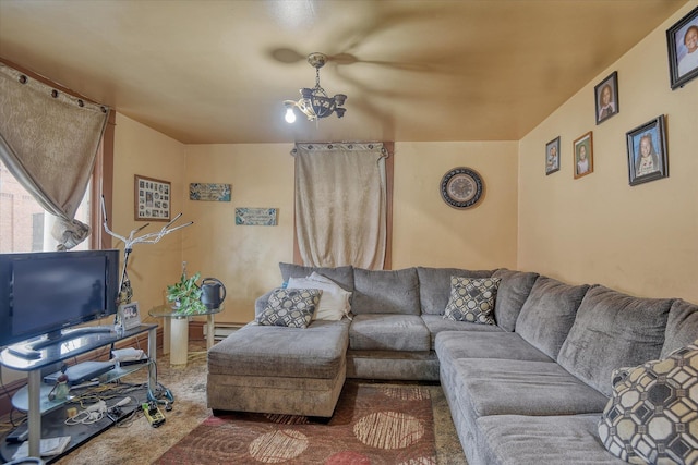 living area featuring an inviting chandelier