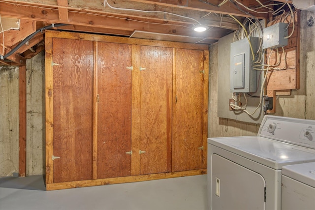 laundry area with laundry area, electric panel, and washer and dryer