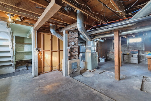 basement with heating unit