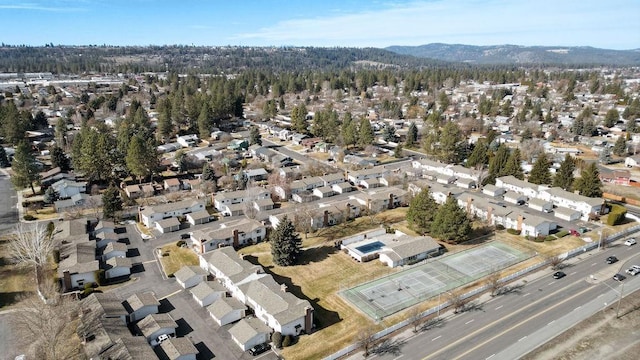 aerial view featuring a residential view and a mountain view