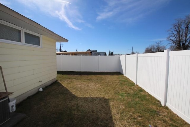 view of yard with a fenced backyard