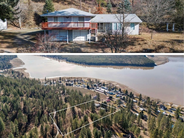 aerial view with a water view