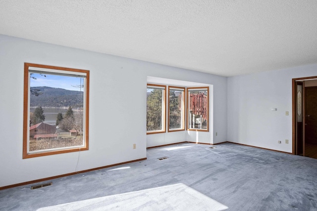 spare room with baseboards, visible vents, and carpet flooring