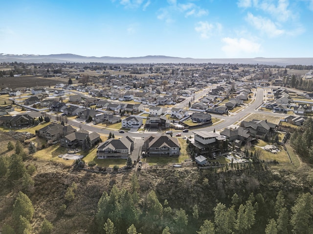 aerial view featuring a mountain view and a residential view