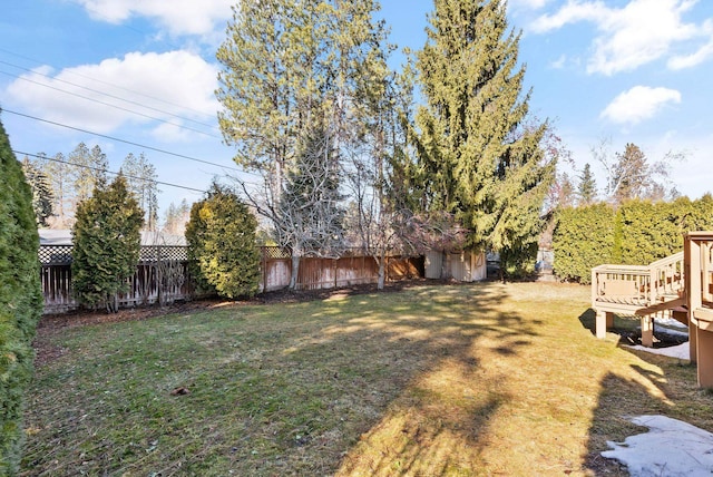 view of yard with a fenced backyard