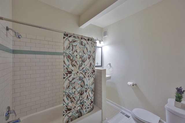 2508 S Grand Blvd, Spokane, WA 99203 - bathroom featuring toilet, shower / bath combo with shower curtain, and tile patterned flooring