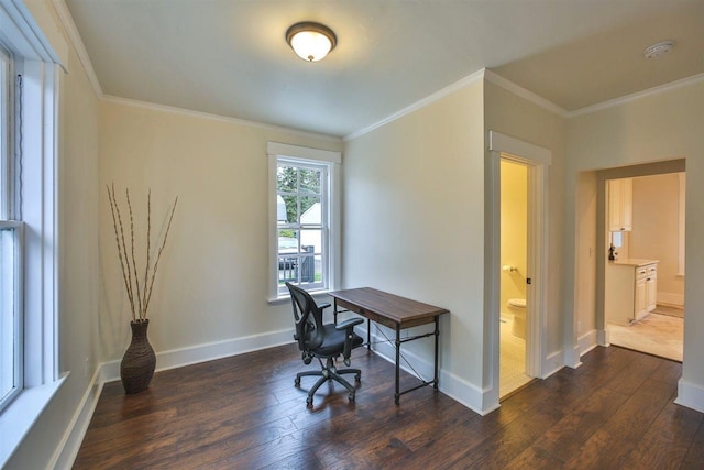 2508 S Grand Blvd, Spokane, WA 99203 - home office with dark wood-style flooring, crown molding, and baseboards