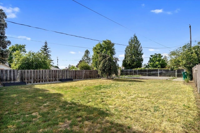 view of yard with a fenced backyard