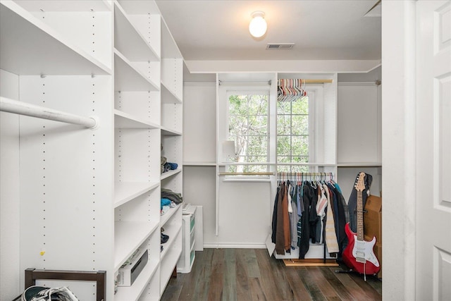 spacious closet with visible vents and wood finished floors