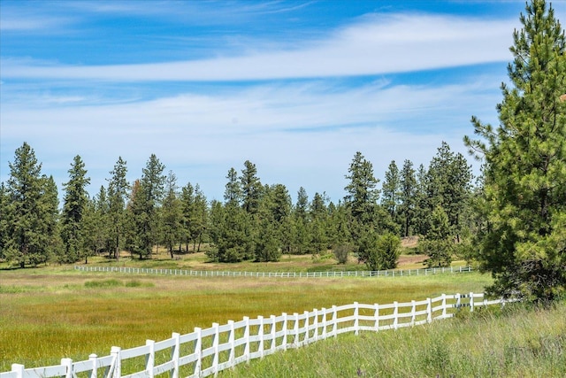 view of yard with fence and a rural view