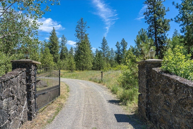 view of road with a gated entry and a gate