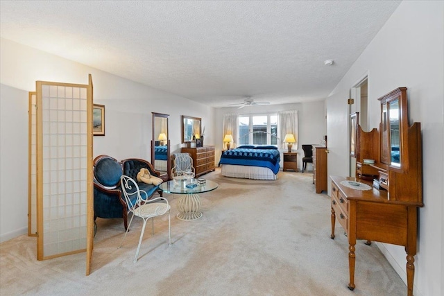 carpeted bedroom with a textured ceiling