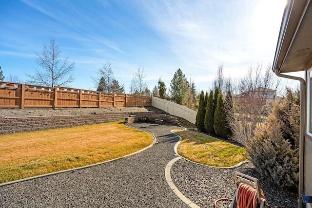 view of yard with a fenced backyard