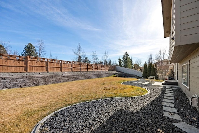 view of yard featuring a fenced backyard and a patio