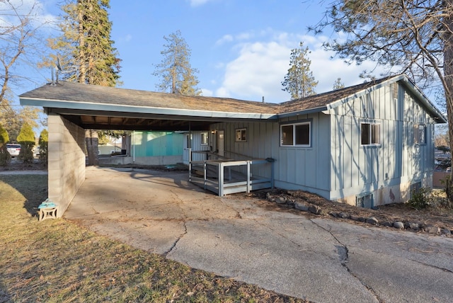 exterior space with board and batten siding