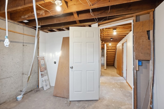 view of unfinished basement