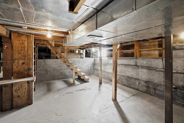 view of unfinished basement