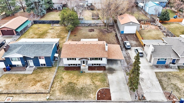 drone / aerial view with a residential view