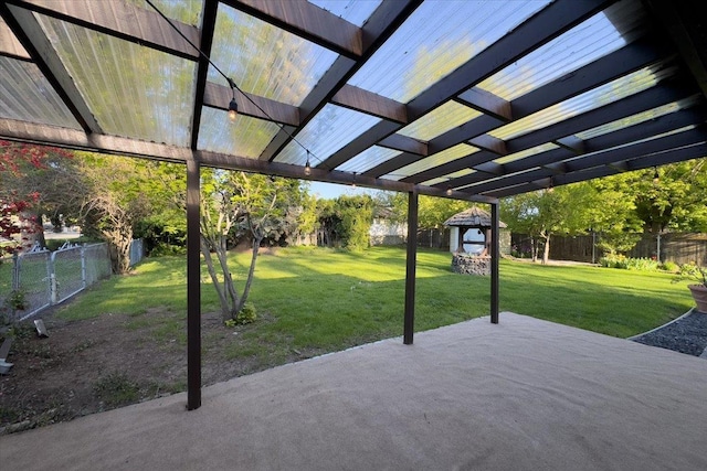 view of patio / terrace with a fenced backyard and a pergola