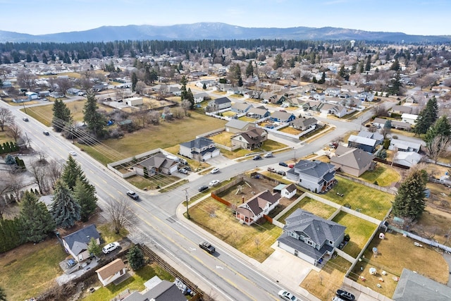 bird's eye view featuring a residential view and a mountain view