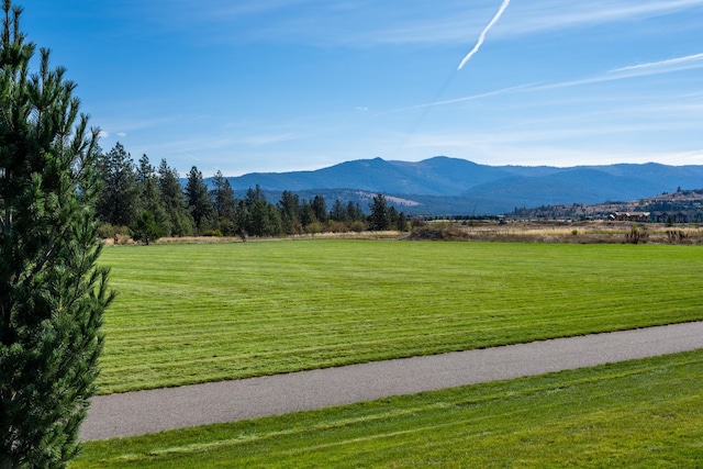 view of home's community featuring a mountain view and a lawn