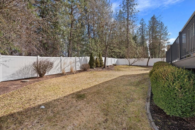 view of yard with a fenced backyard