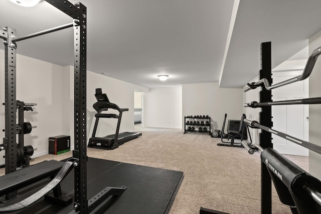 exercise area featuring carpet floors