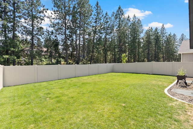 view of yard with a fenced backyard