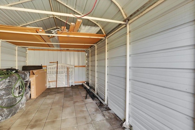 garage with metal wall