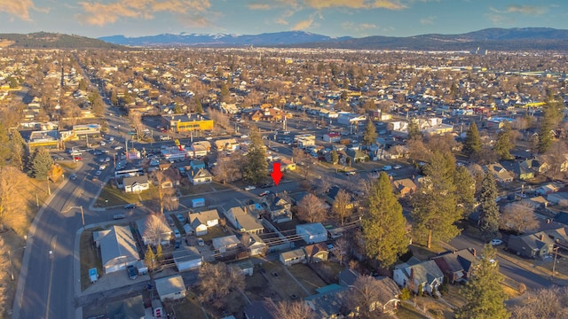 aerial view featuring a residential view and a mountain view