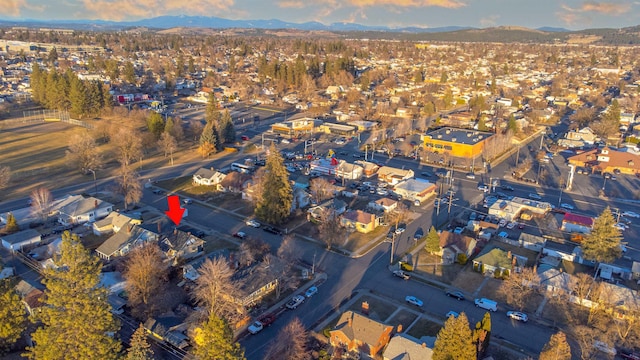 aerial view featuring a residential view and a mountain view