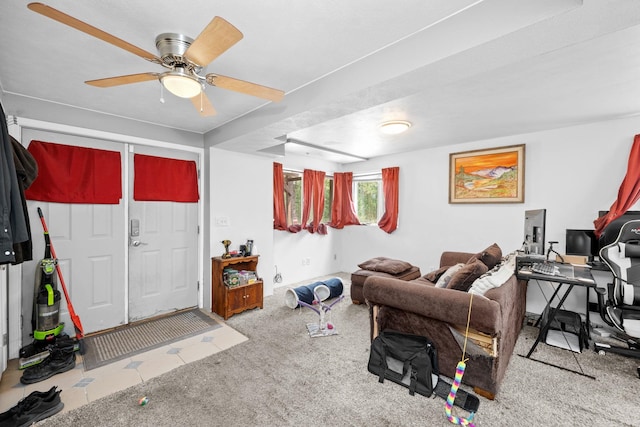 interior space featuring ceiling fan