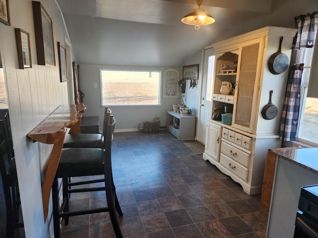 dining area with lofted ceiling