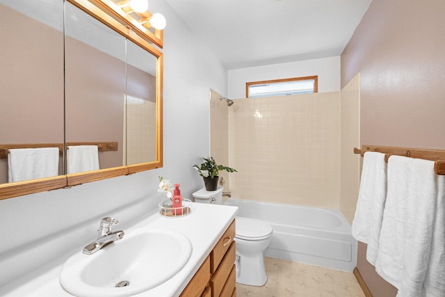 full bathroom with toilet, tub / shower combination, and vanity