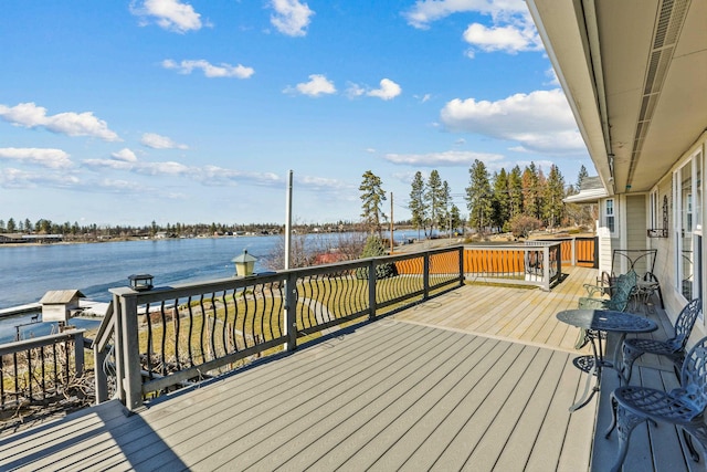 wooden deck with a water view