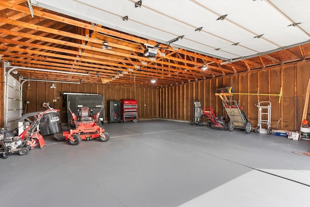 garage with a garage door opener