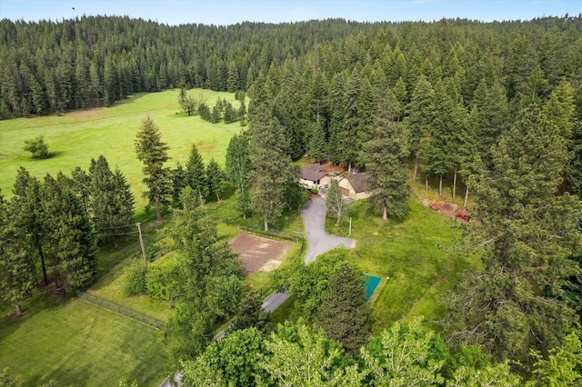 aerial view featuring a forest view