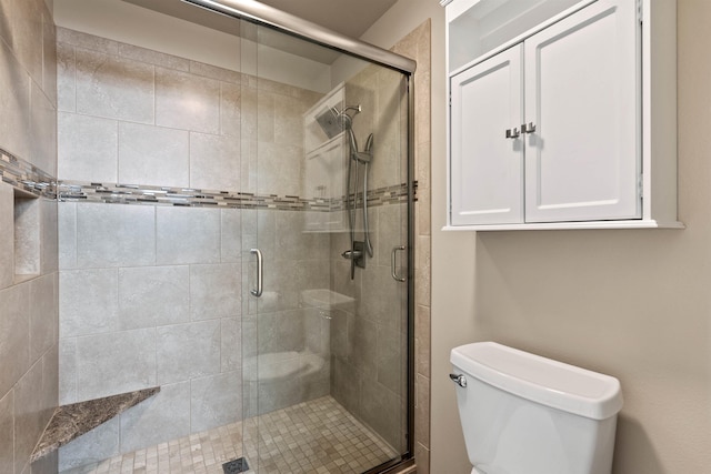 full bathroom with toilet and a shower stall