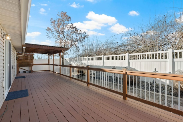 wooden deck featuring a fenced backyard