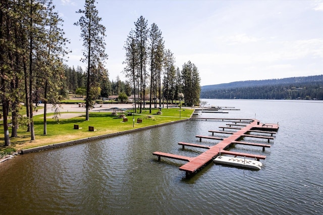 view of dock with a water view