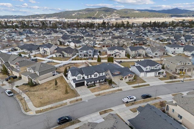 aerial view featuring a residential view and a mountain view