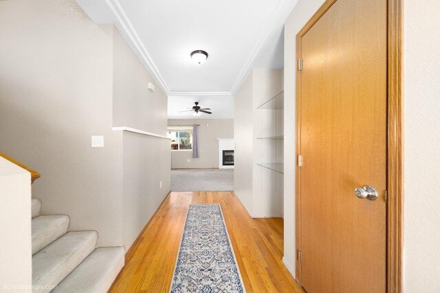 510 N Bell St, Spokane Valley, WA 99016 - hall with stairway, light wood-type flooring, and ornamental molding