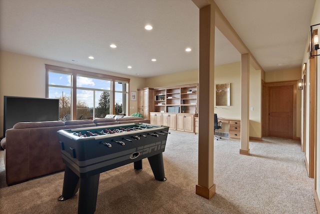 game room with recessed lighting and carpet